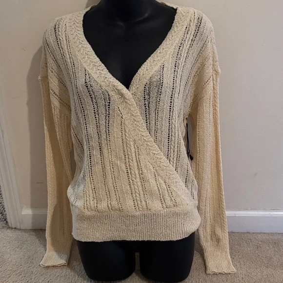 Astr Beige V-Neck Women's Sweater - Picture 2 of 6